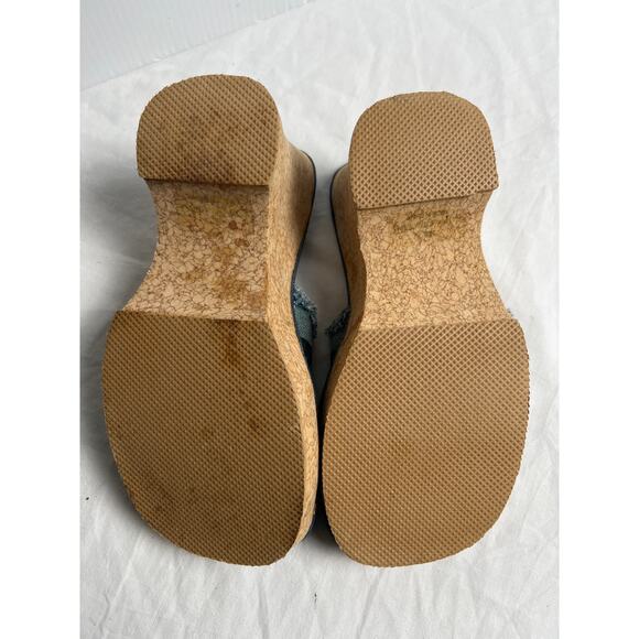 J.E.N.I. Y2K Denim Cork Heels Size 7.5 Women's Squared Toe Slides - Picture 5 of 6